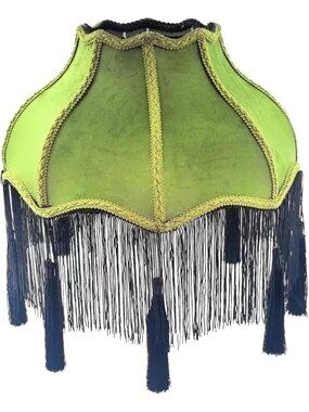 *NEW* Victorian Lamp Shade, Tassel and Fringe,5.5"x12"x13" - Olive Green
